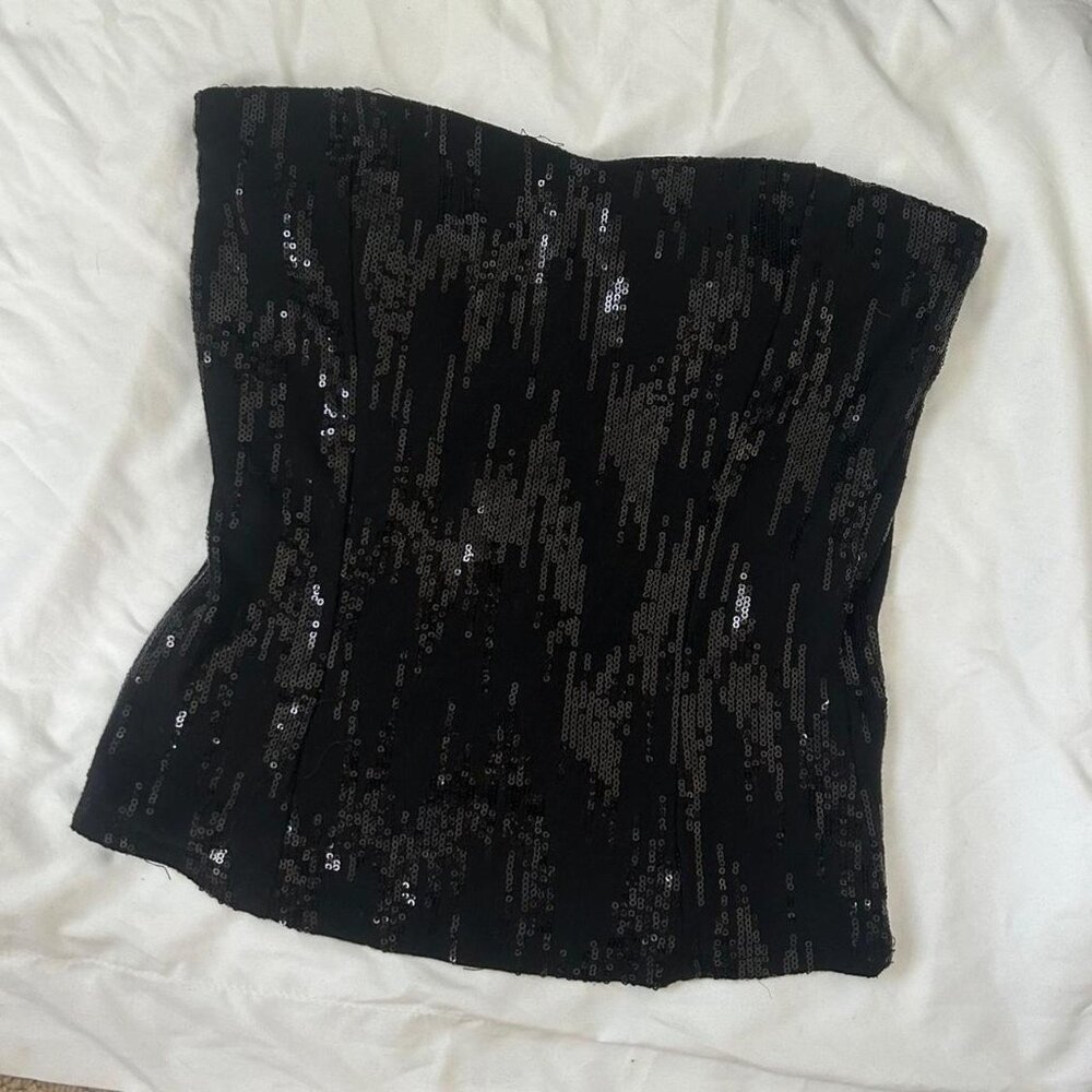 Y2K FCNY black bustier sequin covered corset style top 🖤